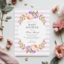 Invitation de Baby shower Lilac Stripe et Bloom