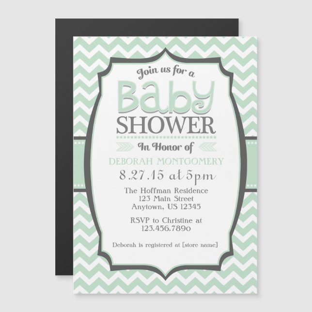 Invitation de Baby shower magnétique Mint Green Ch (Devant / Derrière)