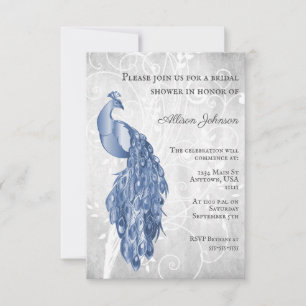 Invitation de Baby Shower Mariage Paon Bleu