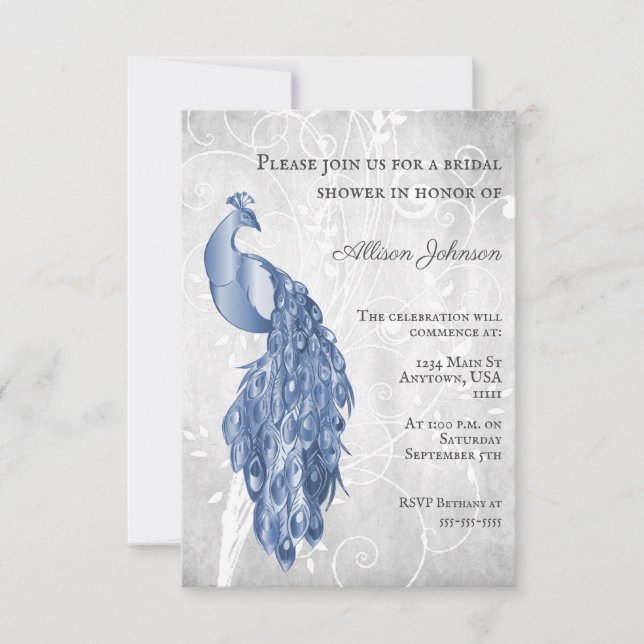 Invitation de Baby Shower Mariage Paon Bleu (Devant)