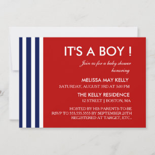 Invitation de Baby shower marin et rouge