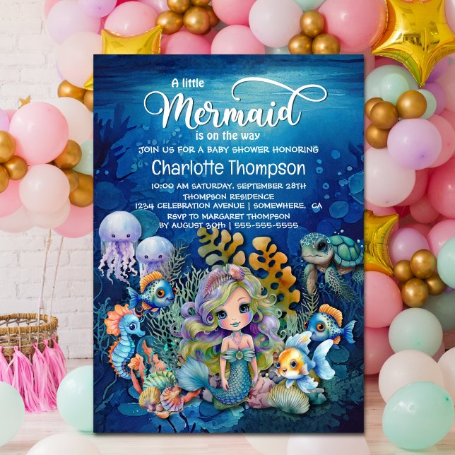 Invitation de Baby shower mignonne de sirène (Créateur téléchargé)