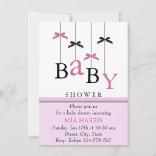 Invitation de baby shower mobile avec ruban rose e