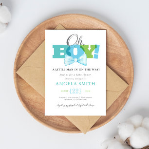 Invitation de Baby Shower Moderne Bleu Vert Oh Boy