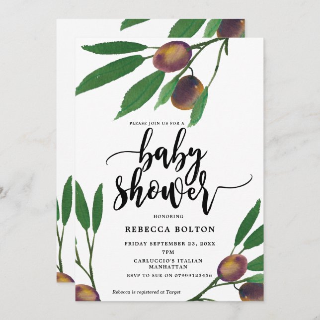 invitation de baby shower moderne laurier de la br (Devant / Derrière)