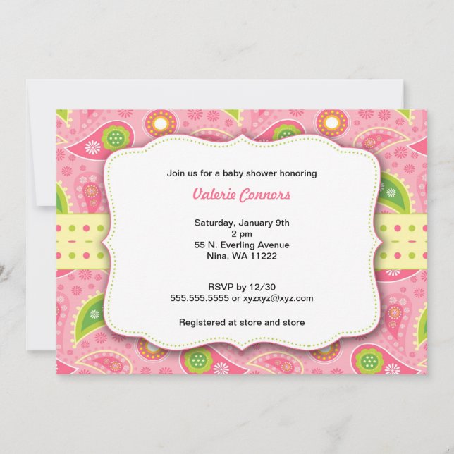 Invitation de Baby shower moderne Paisley Girl (Devant)
