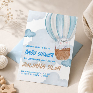 Invitation de baby shower modifiable Bleu & Blanc 