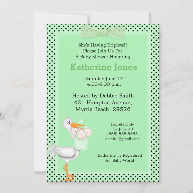 Invitation de Baby shower neutre (cigogne) (Devant)