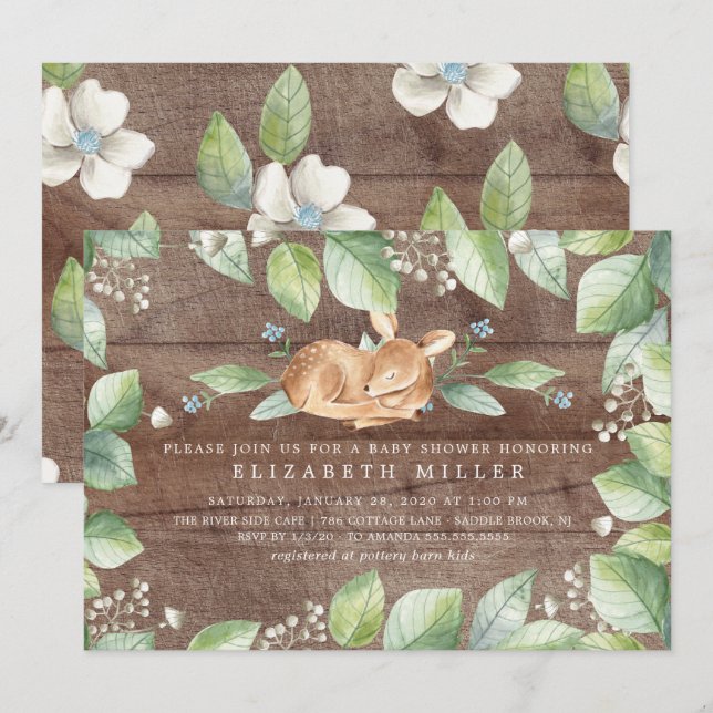 Invitation de Baby shower neutre de cerf doux rust (Devant / Derrière)