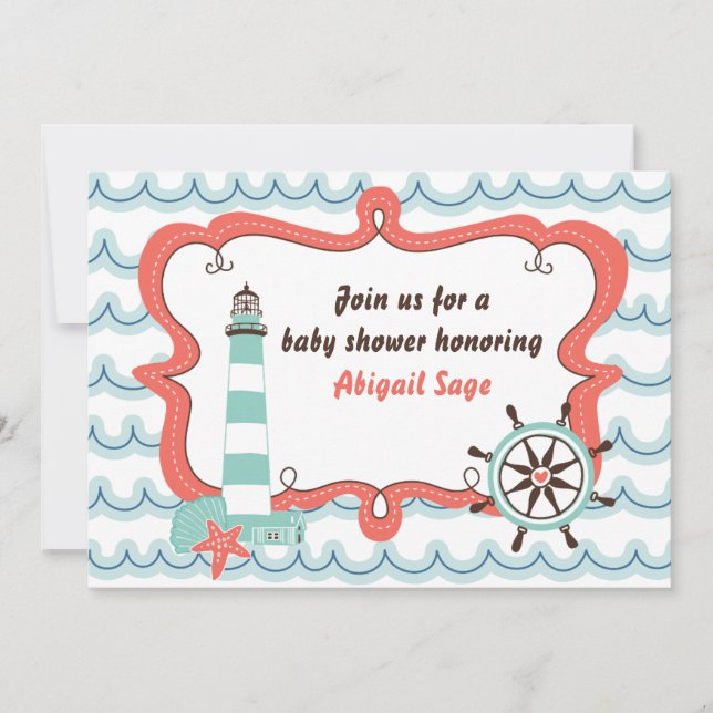 Invitation de Baby shower neutre du phare nautique (Devant)