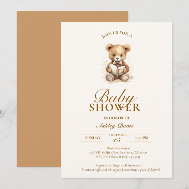 Invitation de Baby shower neutre élégant (Devant / Derrière)