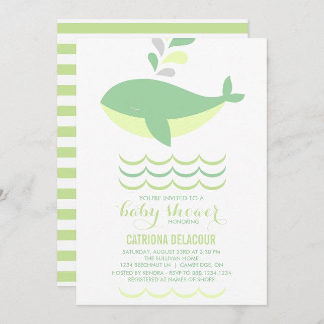 Invitation de Baby shower neutre pour les baleines (Devant / Derrière)