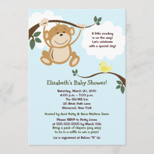 Invitation de Baby shower neutre singe et Birdie