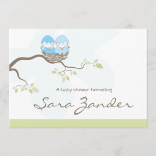 Invitation de baby shower - oiseaux de bébé bleu