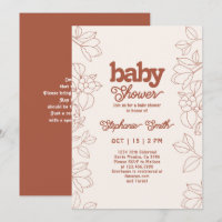 Invitation de Baby shower orange brûlé rétro
