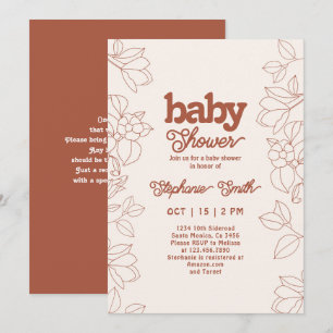 Invitation de Baby shower orange brûlé rétro