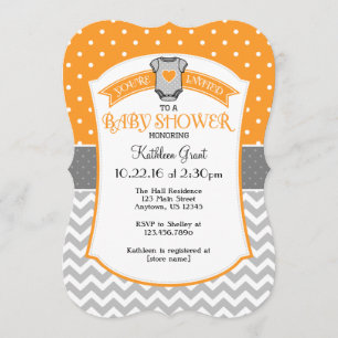 Invitation de Baby shower Orange Grey Polka Dot Ch