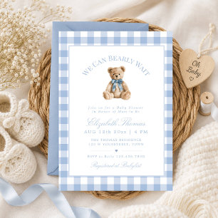 Invitation de Baby Shower Ours en Velours Gingham 