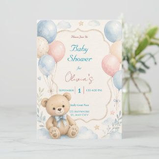 Invitation de baby shower ourson aquarelle