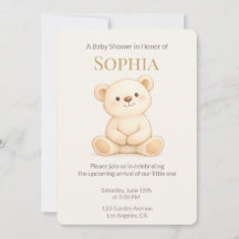 Invitation de Baby Shower Ourson Bohème
