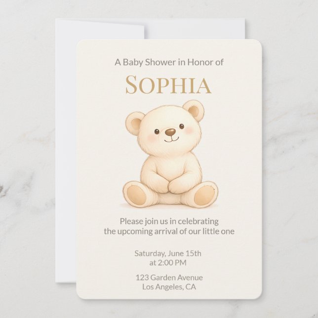 Invitation de Baby Shower Ourson Bohème (Devant)