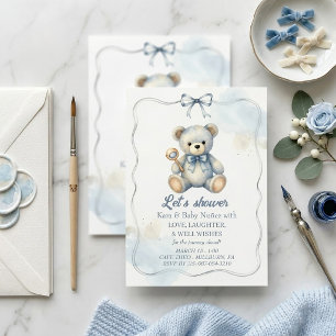 Invitation de Baby Shower Ourson Mignon Aquarelle