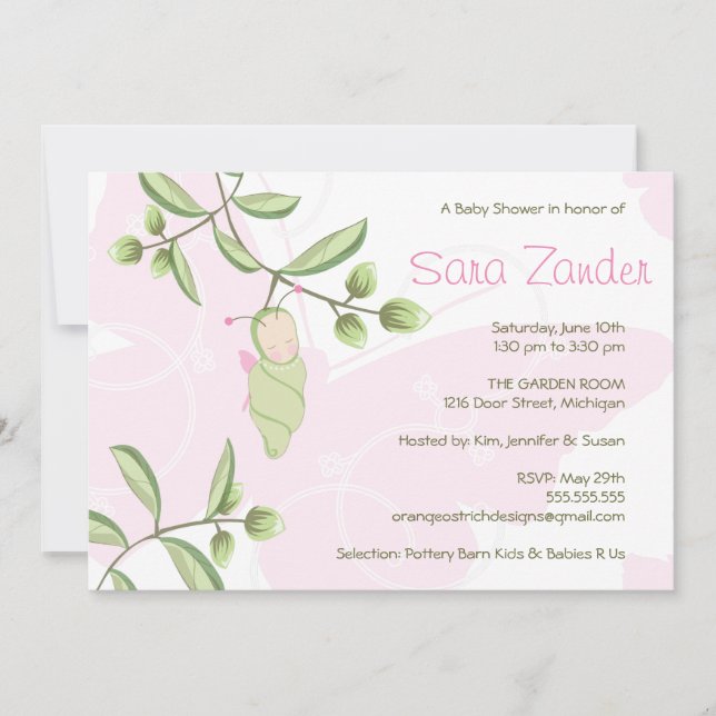 Invitation de baby shower - papillon (Devant)