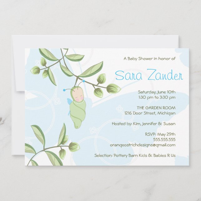 Invitation de baby shower - papillon (Devant)