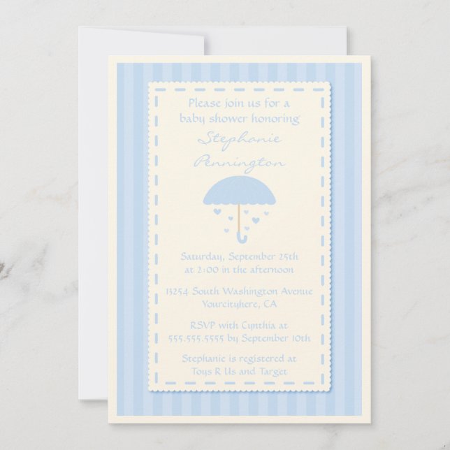 Invitation de baby shower parapluie de coeurs pleu (Devant)