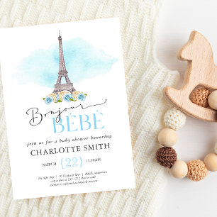 Invitation de Baby Shower Parisienne Thème Bonjour