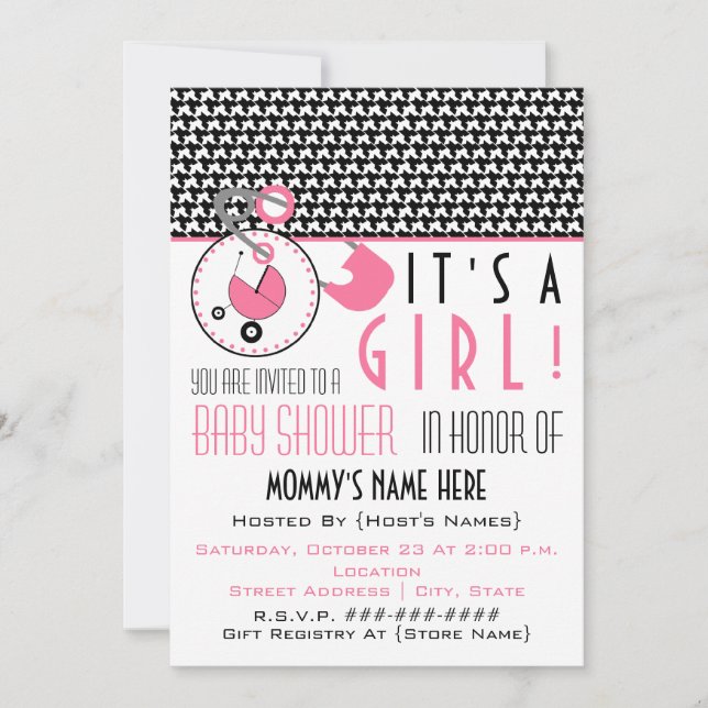 Invitation de Baby shower - Pinceau de couches ros (Devant)