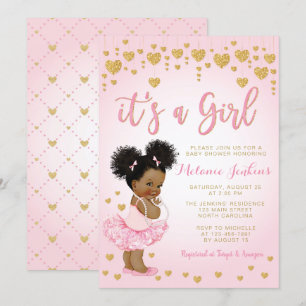 Invitation de Baby shower Pink Gold African Americ