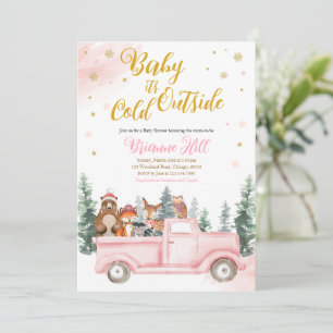 Invitation de Baby Shower Pink Winter Woodland 