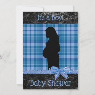 Invitation de Baby shower Plaid bleu et noir