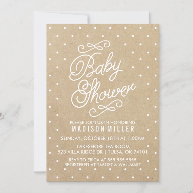 Invitation de Baby shower Pois en papier Kraft (Devant)