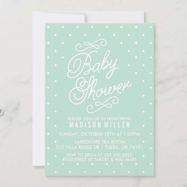 Invitation de Baby shower Pois Mint Green (Devant)