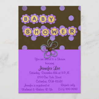 Invitation de Baby shower Pois pourpre