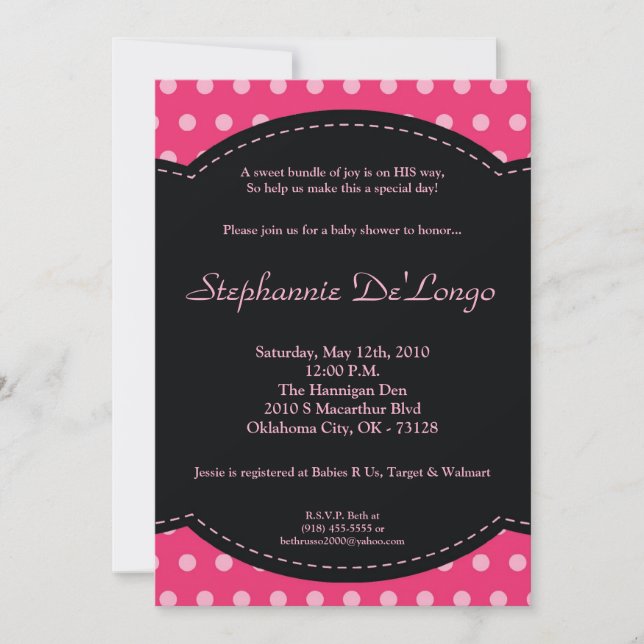 Invitation de Baby shower Poke Pink Poke 5x7 Girl (Devant)