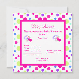 INVITATION DE BABY SHOWER POLKA POLKA ROSE CLAIR
