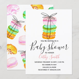 Invitation de baby shower pour bébé aux macarons f