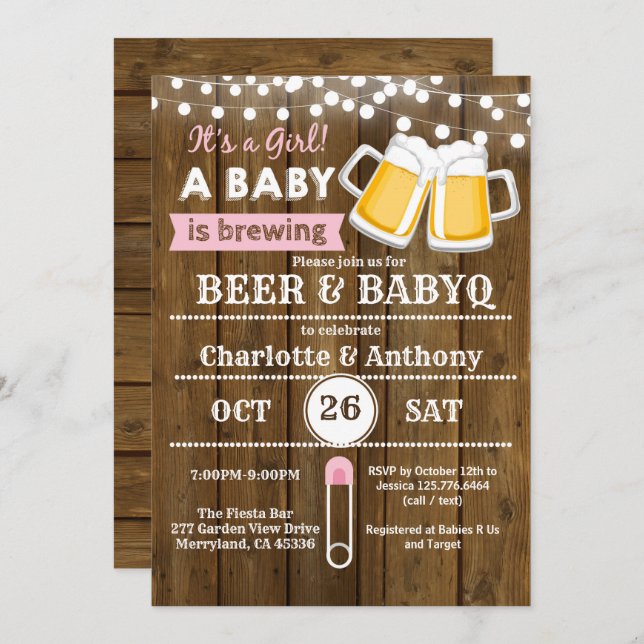 Invitation de baby shower pour couples bière et Ba (Devant / Derrière)