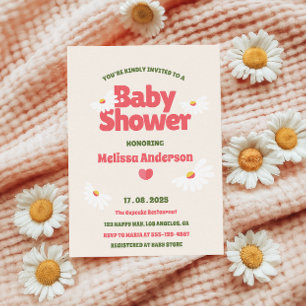 Invitation de baby shower rétro Daisy pour fille