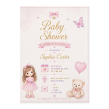 Invitation de baby shower rose avec une jolie fill