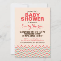 Invitation de Baby Shower Rose et Corail à Chevron