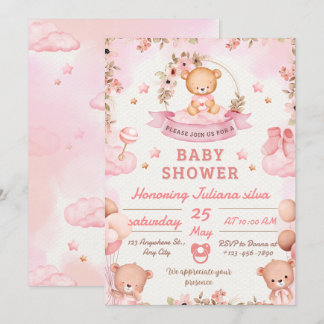 Invitation de Baby Shower Rose et Marron