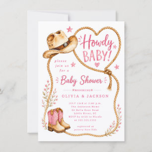 Invitation de baby shower rose Howdy