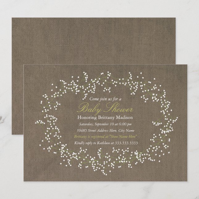 Invitation de Baby shower Rustique Floral Wreath & (Devant / Derrière)