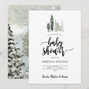invitation de baby shower rustique forêt d'hiver