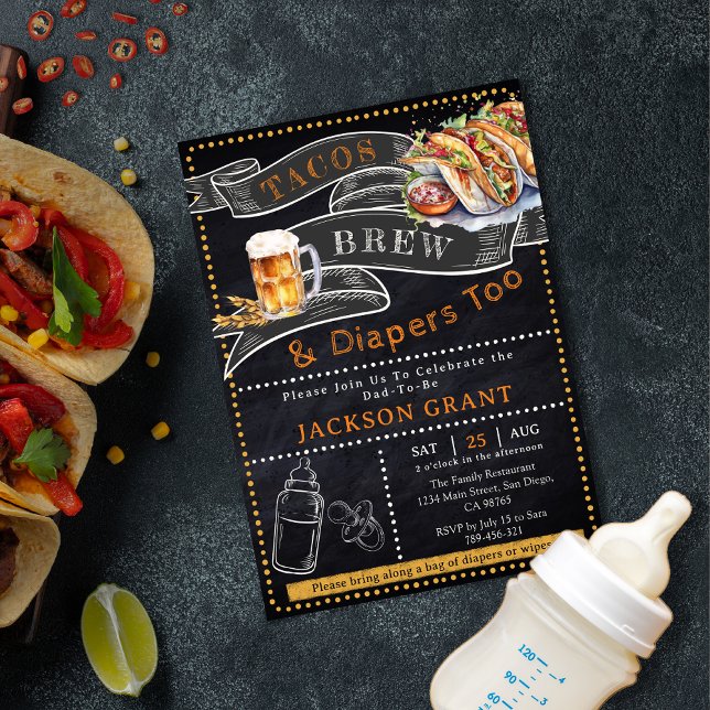 Invitation de Baby shower Rustique Tacos Brew & Di (Rustic Tacos Brew & Diapers Baby Shower Invitation)