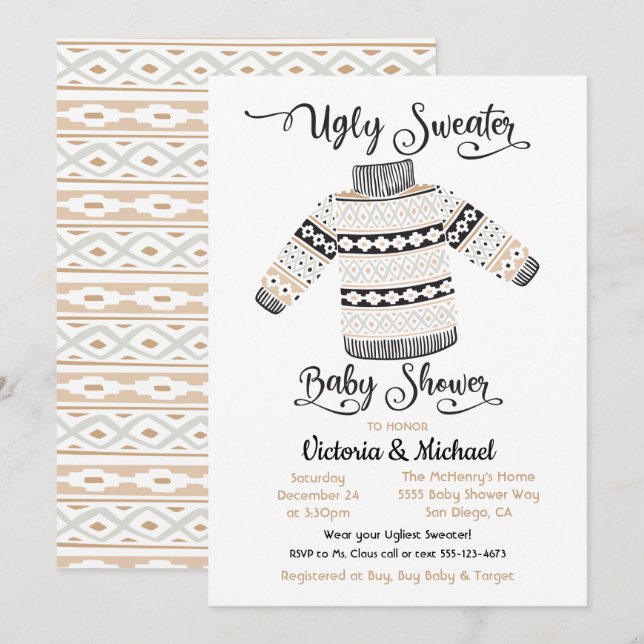 Invitation de Baby shower scandinave laide (Devant / Derrière)